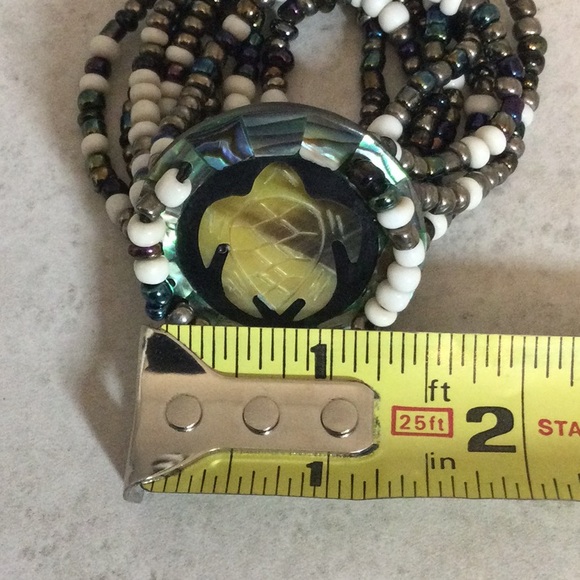 Multi strand bead stretch bracelet with abalone turtle faceplate - Picture 8 of 8
